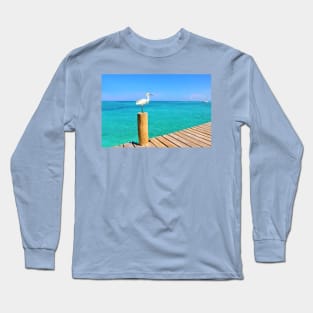 Snowy Egret at the Ocean Pier Long Sleeve T-Shirt